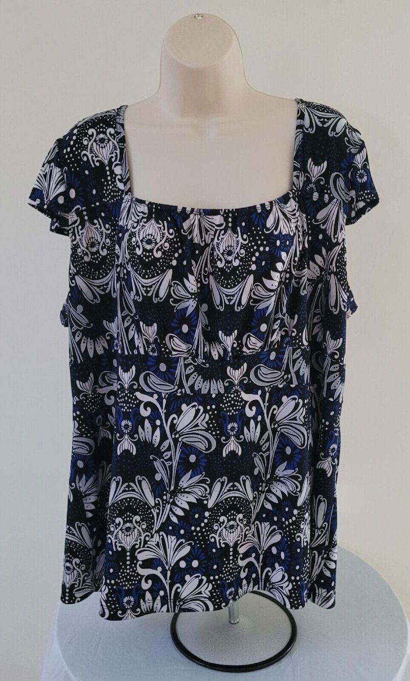 SUZIE IN THE CITY Women's Floral Print, Knit, Cap Sleeves Pull-over Top--Sz 3X